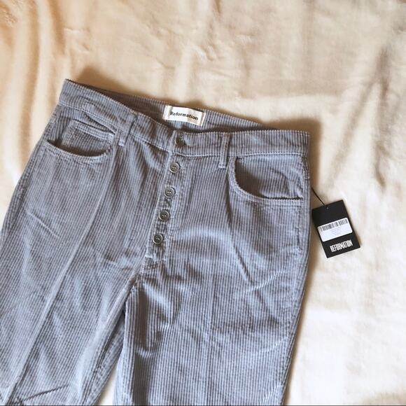 Reformation Jessie High Rise Corduroy Pants in Cloud - Picture 3 of 5